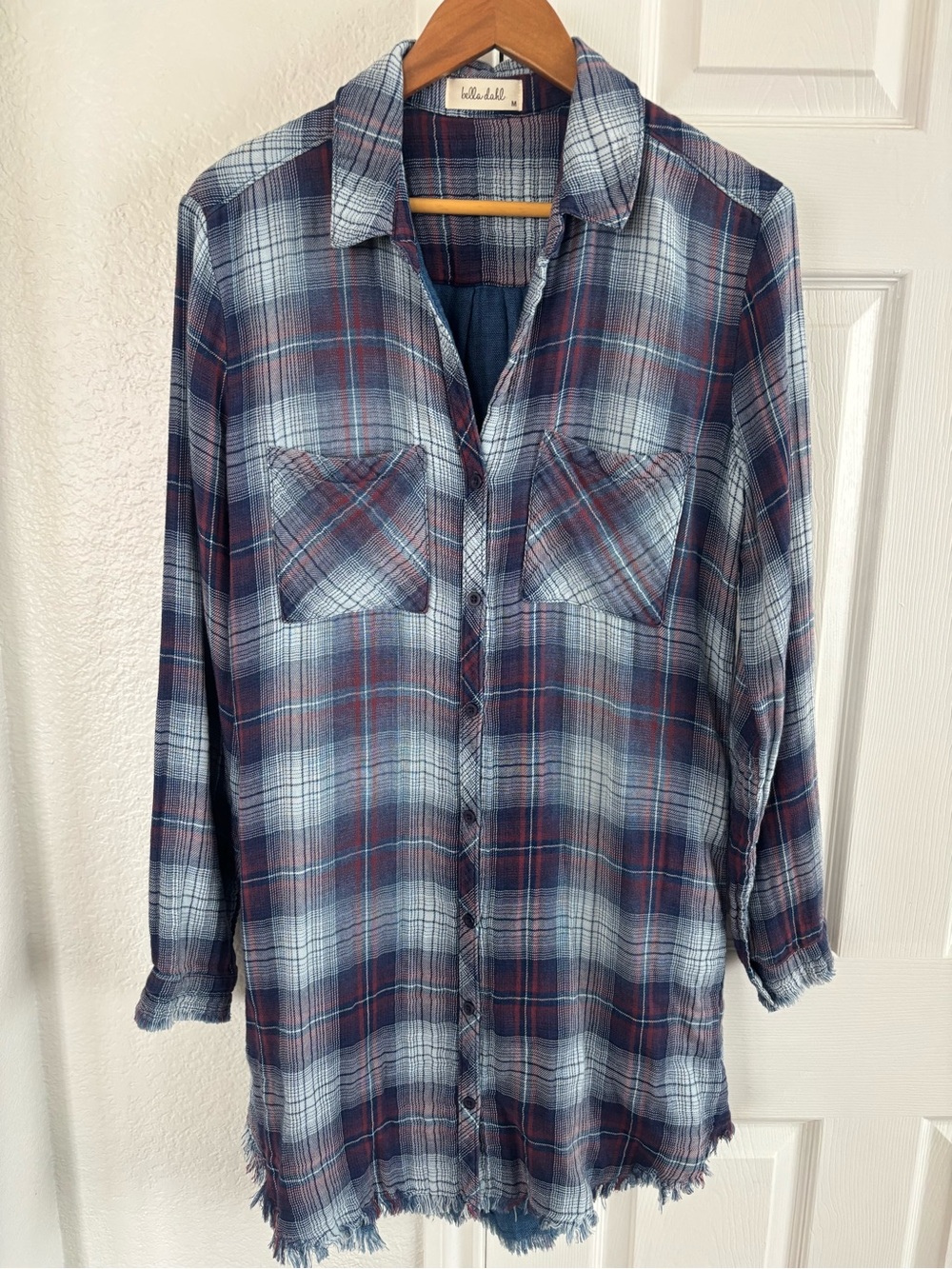 Bella Dahl Plaid Frayed Hem Dress‎ Size M